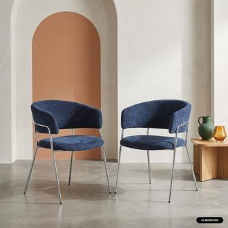 Sweeek Sill&oacute;n vintage de tela con estructura cromada, set de 2, azul