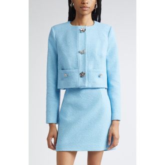 Oscar De La Renta Tweed Suiting Jacket in Baby Blue at Nordstrom, Size 14