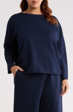 Eileen Fisher Bateau Neck Organic Cotton Sweatshirt in Ink at Nordstrom, Size 1 X