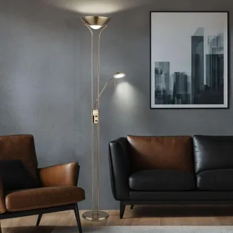 Globo Lighting Lampada Da Terra Soffitto Washlight Led Dimmerabile Con Lampada Da Lettura Lampade Da Terra A Led Con Dimmer, Spot Lettura Flessibile Ottone Anticato,