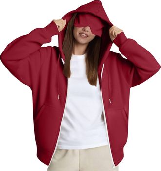 Generic Travel Hoodie With Eye Mask And Pockets Full Zip Hooded Sweatshirts Oversized Casual Jacket Office Sleep Fleece Cosy Warm Coats Long-distance Train, A