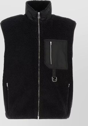 Fendi teddy fabric vest high collar pockets buckle