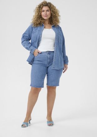Kaffe Curve Korte mouwen shirt Loose fit Medium Blue Denim Pinstripe blue