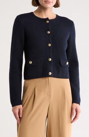 Bruno Magli Crewneck Merino Wool Cardigan in Navy at Nordstrom Rack, Size X-Large