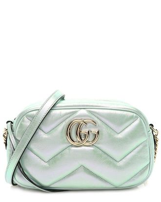 Gucci Green Nappa Leather Small Gg Marmont Chain Shoulder Bag (Authentic Pre- Loved)
