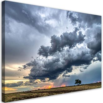 Feeby Cuadro Sobre Lienzo, Paisaje Con Nubes Gris Oscuro, 120x80