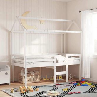 vidaXL Vidaxl - Cama Alta Con Techo Blanca Madera Maciza Pino Blanca 90x200 Cm