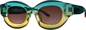 Thierry Lasry Baddy Zonnebril Rond - unisex - Zonnebrillen - Veelkleurig - 47 MM - Leer - Accessoires