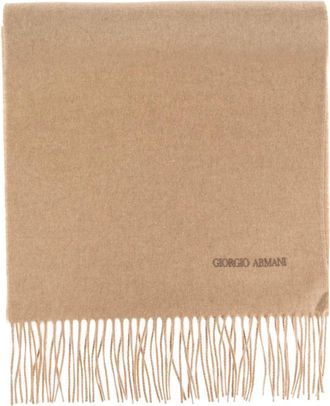 Giorgio Armani Kasjmier sjaal met franjes - Heren - Wintersjaals - Beige - ONE Size - Kasjmier - Accessoires