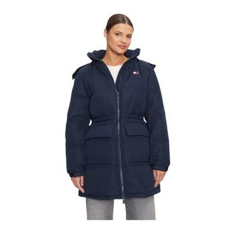 Tommy Jeans Doudoune capuchon met afneembare imitatiebont - Dames - Jassen - Blauw - Maat: XS Poliester