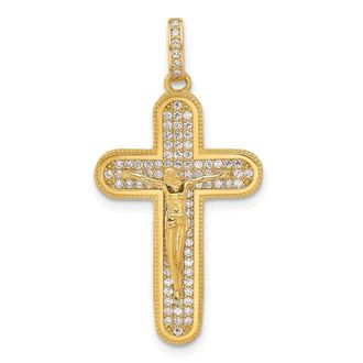Diamond2Deal 10k Yellow Gold Polished Cubic Zirconia Crucifix Cross Pendant