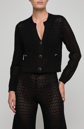 L'agence Orla Stripe Pointelle Cardigan in Black/Gold at Nordstrom, Size Xx-Small