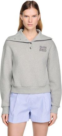 Sandro Embroidered split neck sweatshirt in Grey at Nordstrom, Size X-Small