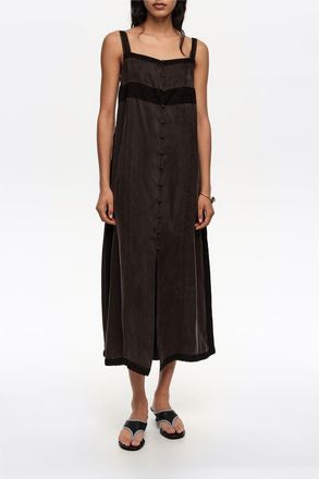 Bimba & Lola A-Line Dress With Buttons And Lace in Washed Black at Nordstrom, Size X-Small Eu