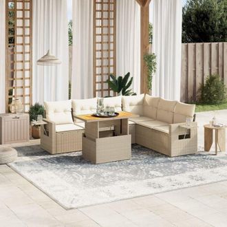 vidaXL Vidaxl - Set Sof&aacute;s De Jard&iacute;n 7 Piezas Y Cojines Rat&aacute;n Sint&eacute;tico Beige