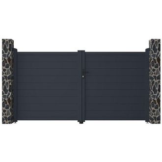 Vente-Unique Cancello elettrico a battente L305 x H166 cm Alluminio pieno Antracite - nazario
