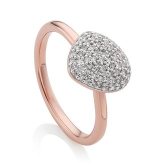 Monica Vinader Rose Gold Nura Small Pebble Stacking Diamond Ring Diamond