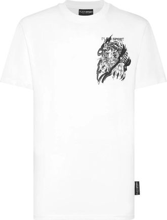 Plein Sport T-Shirt Ronde Hals Tiger - Heren - Sportshirts - Wit - S - Katoen - Fitness