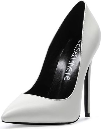 Castamere Womens High Heels Black Lining Pointed Toe Slip On Court Shoes Classic Elegant Pumps 12CM Stiletto Heels PU White Shoes EU 38