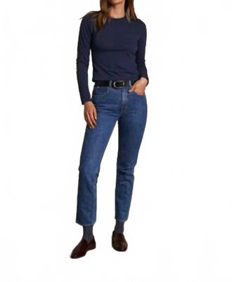 perfectwhitetee Jamie Long Sleeve Crewneck Top In Navy