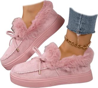 Generic Womens Winter Flat Boots Warm Durable Shoes With Fur,Cozy Bowknot Fleece Lining,Slip Resistant Indoor Outdoor Cozy Fleece Lined House Boots, Comfortab