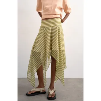 Topshop Striped Hanky Hem Miniskirt in Mgreen at Nordstrom, Size 10
