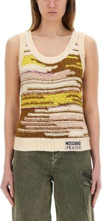 Moschino Textured Multicolor Knit Top With Artistic Stripes