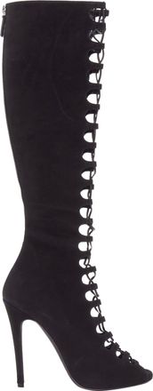 Giambattista Valli black suede leather criss cross lace up front boots EU38