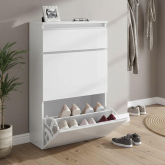 Dmora Dmora Zapatero Moderno, Made In Italy, Con 2 Puertas Y 1 Puerta Abatible, Zapatero De Entrada, 60x27h108 Cm, Color Blanco Brillante, Con Embalaje Refo