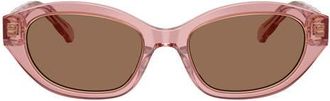 Tory Burch 52mm Polarized Irregular Sunglasses in Transparent Pink /Dark Brown at Nordstrom