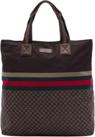 Gucci Pre-owned Printed Nylon Tote Bag - Dames - Vintage Shopper - Bruin - ONE Size - Nylon - Vintage