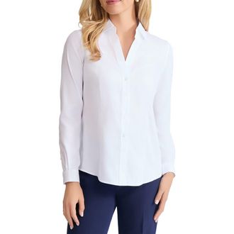 Jones New York Solid Button-Up Cotton Shirt in White at Nordstrom, Size X-Small P