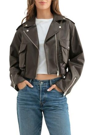Lush Faux Leather Crop Biker Jacket in Brown at Nordstrom Rack, Size Small