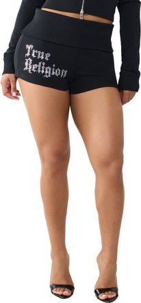 True Religion Crystals Fold Over Waistband Shorts in Jet Black at Nordstrom, Size Xx-Large