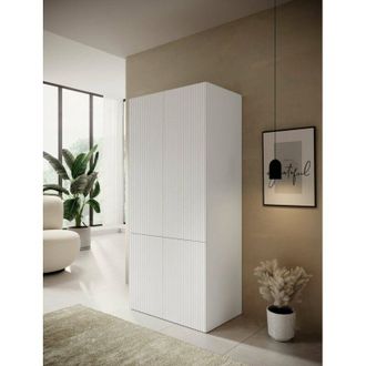 Dmora Armario Caiazzo De 2 Puertas, Mueble Multifuncional Con Dos Estantes Interiores Y Barra Para Colgar, Acabado Acanalado, 90x56 H199 Cm, Blanco