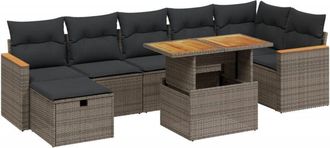 vidaXL Vidaxl - Set De Sof&aacute;s De Jard&iacute;n 8 Pzas Y Cojines Rat&aacute;n Sint&eacute;tico Gris