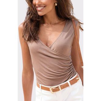 Lascana Wrap Look Sleeveless Top in Taupe at Nordstrom, Size 12