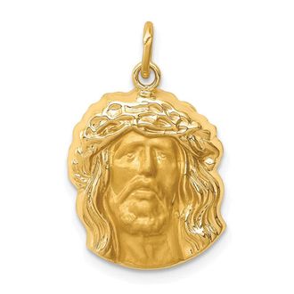 Diamond2Deal 14k Yellow Gold Hollow Polished and Satin Medium Jesus Medal