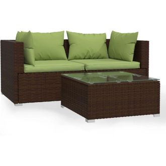 vidaXL 3 Pcs Garden Lounge Set Con Coj&iacute;n Mimbre Pe Brown