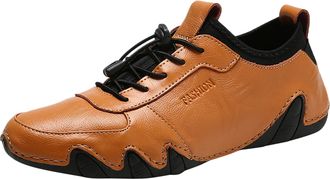 Generic Men Fashion Walking Sneakers Comfortable Leather Non Slip Athletic Tennis Casual Work Footwear (Gold, 5.5)