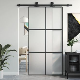 Berkfield Home Sliding Door Black 102.5x205 cm Tempered Glass & Aluminium