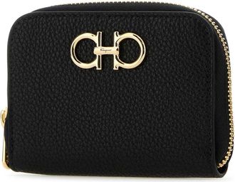 Ferragamo Womens Gancini Leather Coin Purse Black Calf Fabric