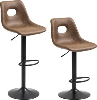 HOMCOM Retro Bar Stools Set of 2 Adjustable Height Swivel Leather-Like Brown | TJ Hughes