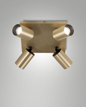 Fabas Luce Plafoniera Flores 24x24cm In Alluminio Ottone Satinato, 4x Gu10 10w, Struttura Pressofusa Ip20, Classe 1 - Design Moderno E Compatto