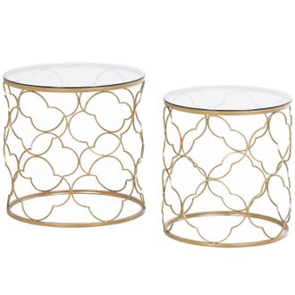 HOMCOM Nesting Tables Set of 2 - Side End Table with Glass Top - Gold Tone | TJ Hughes