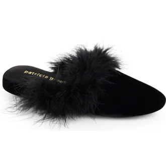 Patricia Green Party Feather Velvet Slipper in Black at Nordstrom, Size 7