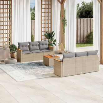 vidaXL Vidaxl - Juego De Sof&aacute;s Jard&iacute;n Con Cojines Beige Mezcla 7 Pzas Rat&aacute;n Pe