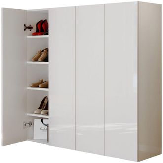 Dmora Scarpiera Cono, Mobile Portascarpe 30 Paia, 8 Ripiani Made in Italy, 4 Ante, 126x35x116h cm Bianco Lucido