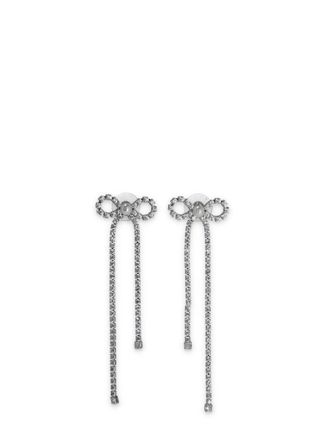 Self Portrait Silver Crystal Droplet Bow Pearl Earrings