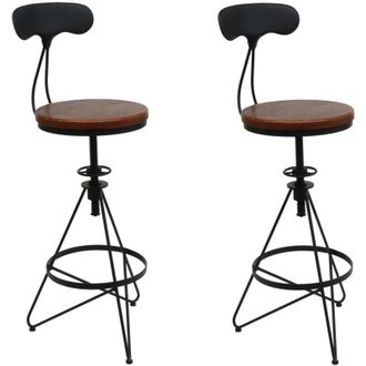 Hhg Set 2 sgabelli da bar HHG 964, industriale poggiapiedi girevole regolabile, metallo legno, marrone, struttura nera